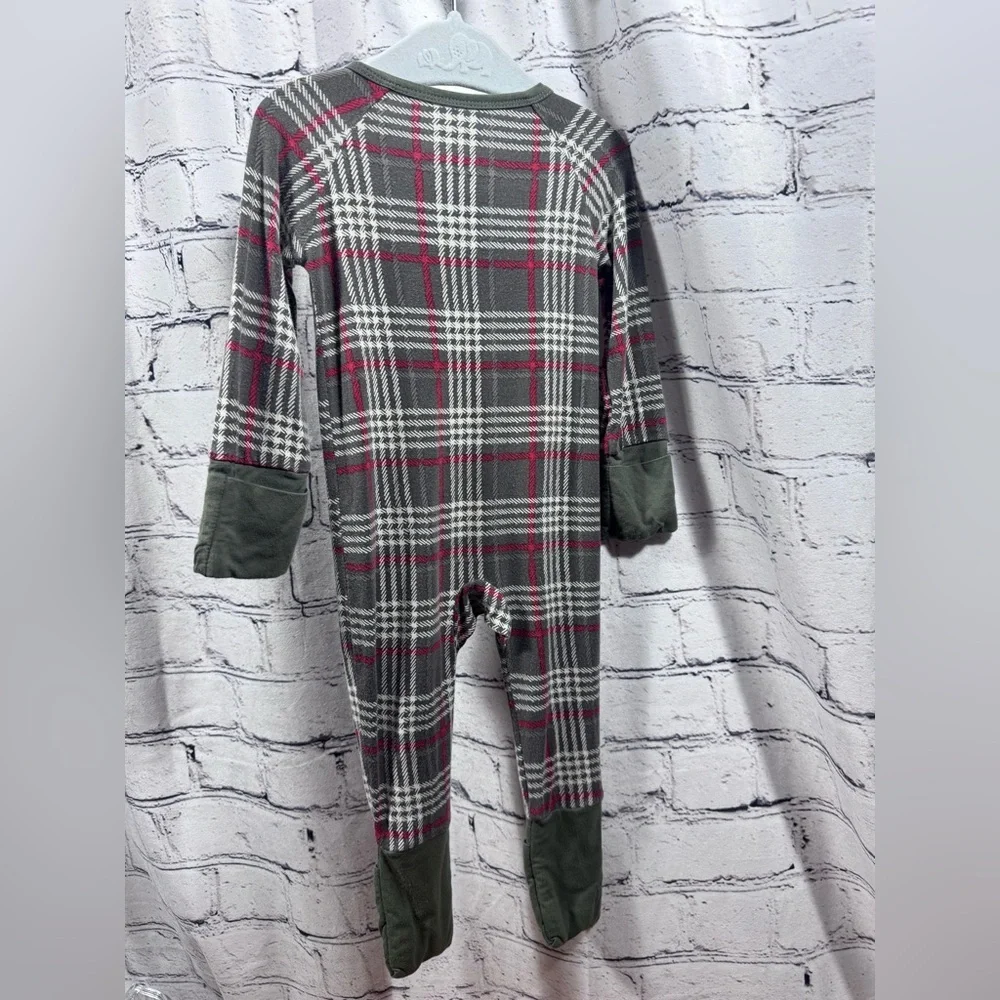Mebie Baby Plaid Baby Onesie with Green Accents